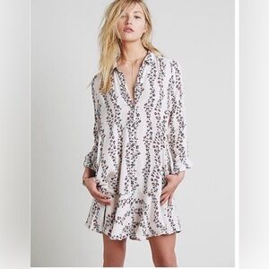 Free People Pink Floral Ruffle Hem Boho Fairy Festival Mini Shirt Dress Sz S
